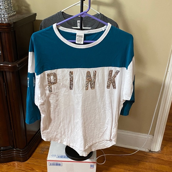 Teal and White Shirt with Sequin Detail - Picture 1 of 4